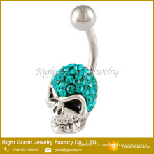 Inox 316L Surgical Steel Blue Zircon Multi CZ Gems crâne pavée Dangle Belly Ring